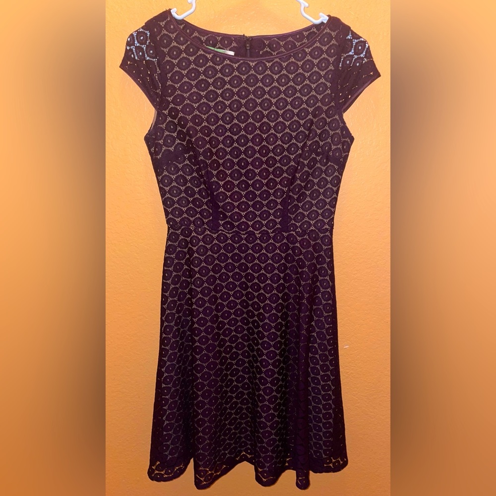 Deep Purple Patterned Short Sleeve Dress